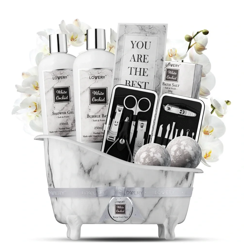 White Orchid Care Package Bath and Body Gift Set, Pampering Package, 20 Piece